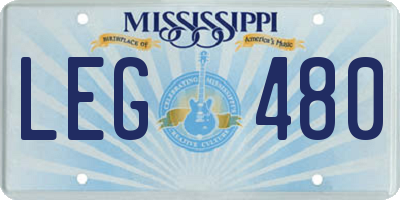 MS license plate LEG480