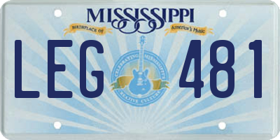 MS license plate LEG481