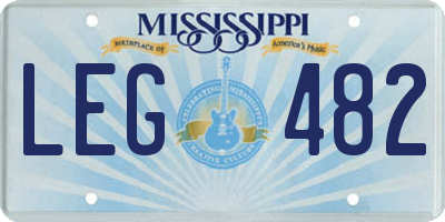 MS license plate LEG482