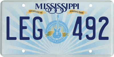 MS license plate LEG492