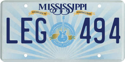 MS license plate LEG494