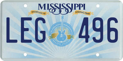 MS license plate LEG496