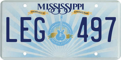 MS license plate LEG497