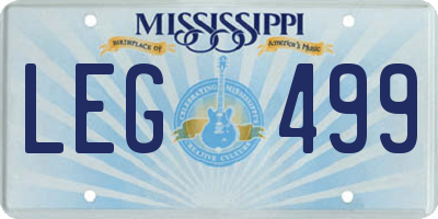 MS license plate LEG499