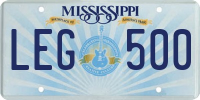 MS license plate LEG500