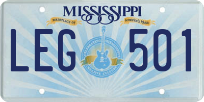 MS license plate LEG501