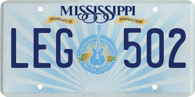 MS license plate LEG502