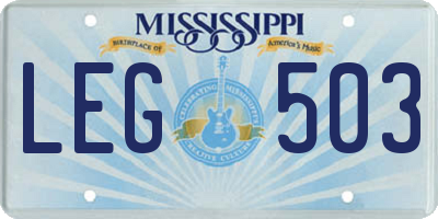 MS license plate LEG503