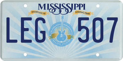 MS license plate LEG507