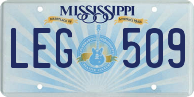 MS license plate LEG509