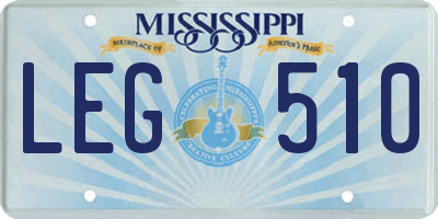 MS license plate LEG510