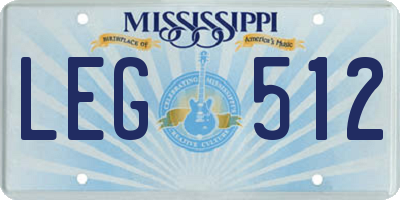 MS license plate LEG512