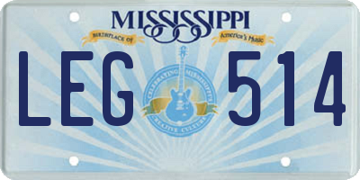 MS license plate LEG514