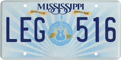 MS license plate LEG516