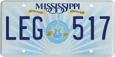 MS license plate LEG517