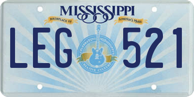 MS license plate LEG521
