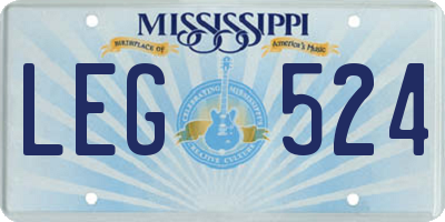 MS license plate LEG524