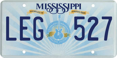 MS license plate LEG527