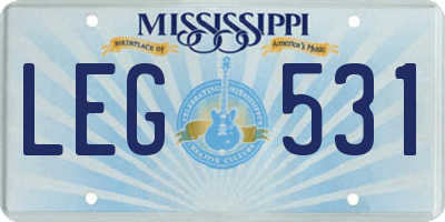 MS license plate LEG531