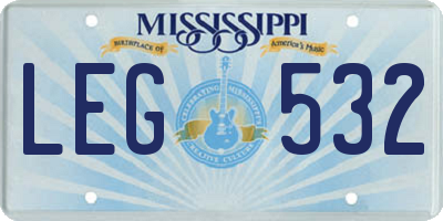 MS license plate LEG532
