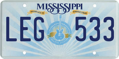 MS license plate LEG533