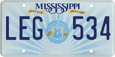 MS license plate LEG534