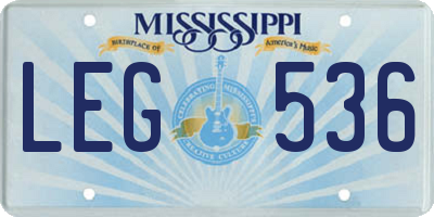 MS license plate LEG536