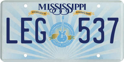 MS license plate LEG537