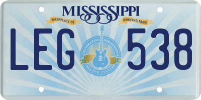 MS license plate LEG538