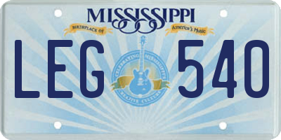 MS license plate LEG540