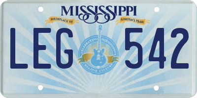 MS license plate LEG542