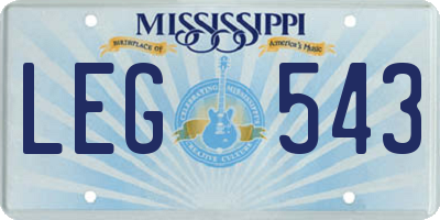 MS license plate LEG543