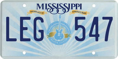 MS license plate LEG547