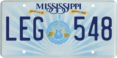 MS license plate LEG548