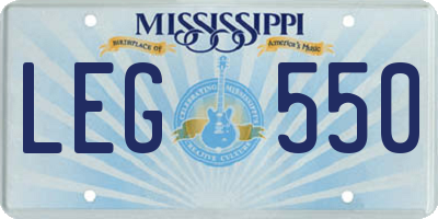 MS license plate LEG550