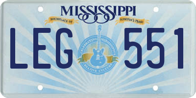 MS license plate LEG551