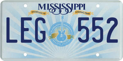 MS license plate LEG552