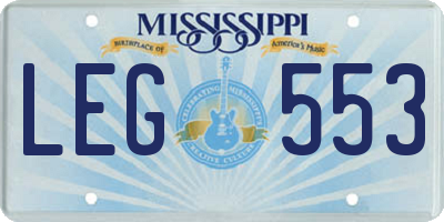 MS license plate LEG553