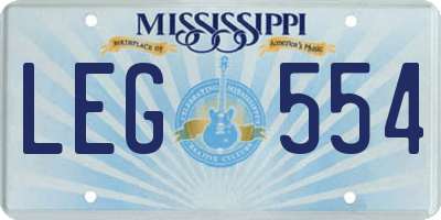 MS license plate LEG554