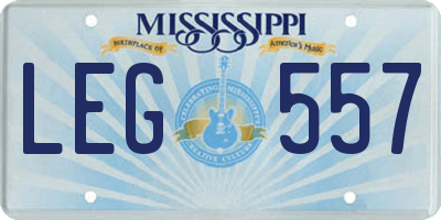 MS license plate LEG557