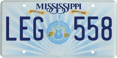 MS license plate LEG558