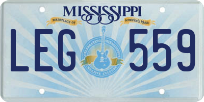 MS license plate LEG559