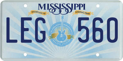 MS license plate LEG560