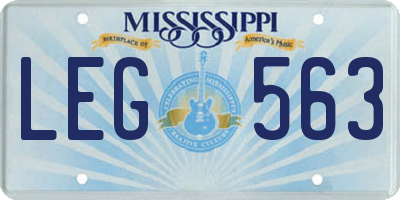 MS license plate LEG563