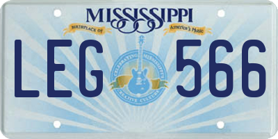 MS license plate LEG566