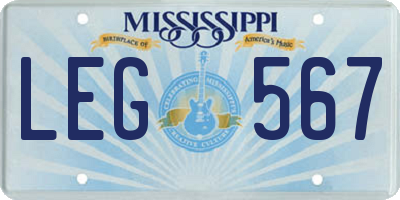MS license plate LEG567