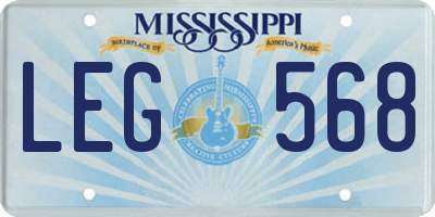 MS license plate LEG568