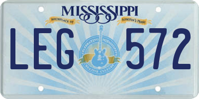 MS license plate LEG572