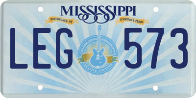 MS license plate LEG573