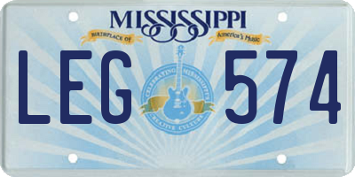 MS license plate LEG574